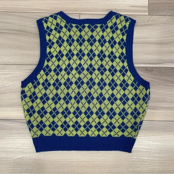 NWT UK2LA Vest Size Large V-Neck Cropped Argyle Print Preppy Tennis Golf - Picture 9 of 14